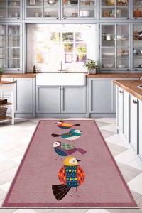 Pembe Kaymaz Taban Yıkanabilir Papağanlı Mutfak Halısı AR863 Pembe Kaymaz Taban Yıkanabilir Papağanlı Mutfak Halısı AR863