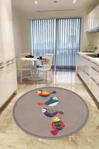 Bej Kaymaz Taban Yıkanır Kuşlu Yuvarlak Mutfak Halısı AR864 Bej Kaymaz Taban Yıkanır Kuşlu Yuvarlak Mutfak Halısı AR864