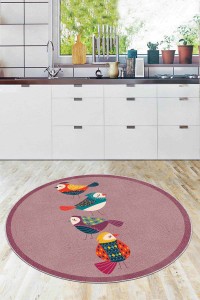 Pembe Kaymaz Tabanlı Kuşlu Yuvarlak Mutfak Halısı AR867 Pembe Kaymaz Tabanlı Kuşlu Yuvarlak Mutfak Halısı AR867