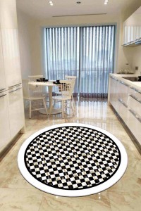 Beyaz Kaymaz Tabanlı Mackenzie Yuvarlak Mutfak Halısı AR878 Beyaz Kaymaz Tabanlı Mackenzie Yuvarlak Mutfak Halısı AR878