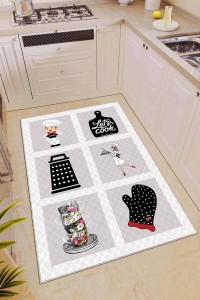 Gri Kaymaz Tabanlı Yıkanan Aşçı Desenli Mutfak Halısı AR880 Gri Kaymaz Tabanlı Yıkanan Aşçı Desenli Mutfak Halısı AR880