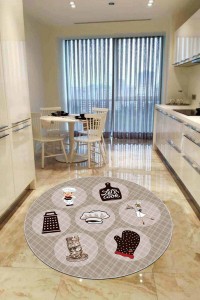 Bej Kaymaz Tabanlı Aşçı Desenli Yuvarlak Mutfak Halısı AR884 Bej Kaymaz Tabanlı Aşçı Desenli Yuvarlak Mutfak Halısı AR884