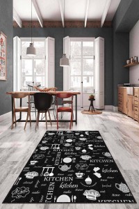 Siyah Kaymaz Tabanlı Yıkanan Çaydanlıklı Mutfak Halısı AR888 Siyah Kaymaz Tabanlı Yıkanan Çaydanlıklı Mutfak Halısı AR888