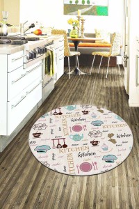 Turkuaz Kaymaz Çaydanlık Desen Yuvarlak Mutfak Halısı AR891 Turkuaz Kaymaz Çaydanlık Desen Yuvarlak Mutfak Halısı AR891