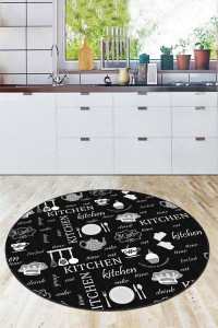 Siyah Kaymaz Taban Çaydanlıklı Yuvarlak Mutfak Halısı AR893 Siyah Kaymaz Taban Çaydanlıklı Yuvarlak Mutfak Halısı AR893