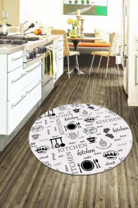 Beyaz Kaymaz Çaydanlık Desenli Yuvarlak Mutfak Halısı AR894 Beyaz Kaymaz Çaydanlık Desenli Yuvarlak Mutfak Halısı AR894