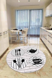 Gri Kaymaz Çaydanlık Desenli Yuvarlak Mutfak Halısı AR901 Gri Kaymaz Çaydanlık Desenli Yuvarlak Mutfak Halısı AR901