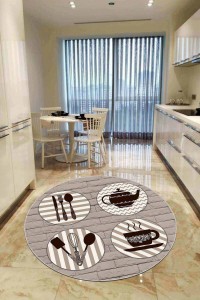 Bej Kaymaz Çaydanlık Desenli Yuvarlak Mutfak Halısı AR902 Bej Kaymaz Çaydanlık Desenli Yuvarlak Mutfak Halısı AR902