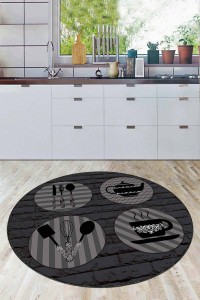 Füme Kaymaz Çaydanlık Desenli Yuvarlak Mutfak Halısı AR903 Füme Kaymaz Çaydanlık Desenli Yuvarlak Mutfak Halısı AR903