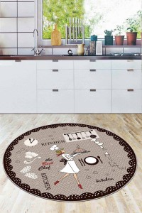 Kahve Kaymaz Taban Aşçı Desenli Yuvarlak Mutfak Halısı AR908 Kahve Kaymaz Taban Aşçı Desenli Yuvarlak Mutfak Halısı AR908