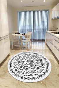 Beyaz Kaymaz Taban Etnik Desen Yuvarlak Mutfak Halısı AR914 Beyaz Kaymaz Taban Etnik Desen Yuvarlak Mutfak Halısı AR914