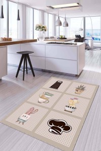 Bej Kaymaz Taban Yıkanır Kaktüs Desenli Mutfak Halısı AR916 Bej Kaymaz Taban Yıkanır Kaktüs Desenli Mutfak Halısı AR916