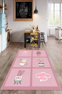 Pembe Kaymaz Tabanlı Kaktüs Desenli Mutfak Halısı AR918 Pembe Kaymaz Tabanlı Kaktüs Desenli Mutfak Halısı AR918