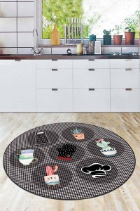 Füme Kaymaz Taban Kaktüs Desen Yuvarlak Mutfak Halısı AR920 Füme Kaymaz Taban Kaktüs Desen Yuvarlak Mutfak Halısı AR920