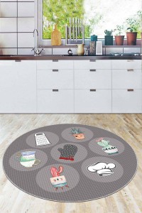 Gri Kaymaz Taban Kaktüs Desenli Yuvarlak Mutfak Halısı AR922 Gri Kaymaz Taban Kaktüs Desenli Yuvarlak Mutfak Halısı AR922
