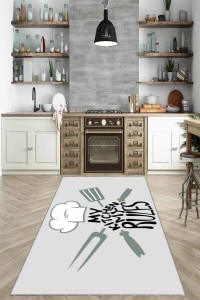 Gri Kaymaz Tabanlı My Kitchen My Rules Mutfak Halısı MT01