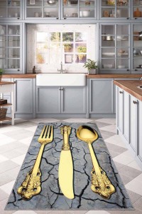 Gold Kaymaz Tabanlı Bıçak Çatal Kaşıklı Mutfak Halısı MT04 Gold Kaymaz Tabanlı Bıçak Çatal Kaşıklı Mutfak Halısı MT04