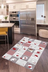 Kırmızı Kaymaz Tabanlı Çaydanlık Desenli Mutfak Halısı MT07 Kırmızı Kaymaz Tabanlı Çaydanlık Desenli Mutfak Halısı MT07