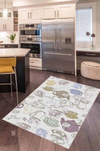 Pembe Kaymaz Tabanlı Çaydanlık Desenli Mutfak Halısı MT13 Pembe Kaymaz Tabanlı Çaydanlık Desenli Mutfak Halısı MT13