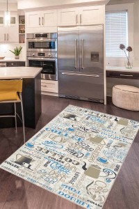 Turkuaz Kaymaz Tabanlı Çaydanlık Desenli Mutfak Halısı MT18 Turkuaz Kaymaz Tabanlı Çaydanlık Desenli Mutfak Halısı MT18