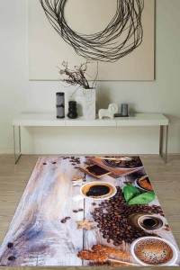 Kahverengi Kaymaz Tabanlı Coffee Temalı Mutfak Halısı MT29 Kahverengi Kaymaz Tabanlı Coffee Temalı Mutfak Halısı MT29