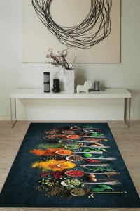 Renkli Kaymaz Tabanlı 3D Baharat Desenli Mutfak Halısı MT33 Renkli Kaymaz Tabanlı 3D Baharat Desenli Mutfak Halısı MT33