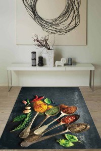 Renkli Kaymaz Tabanlı 3D Baharat Desenli Mutfak Halısı MT34 Renkli Kaymaz Tabanlı 3D Baharat Desenli Mutfak Halısı MT34