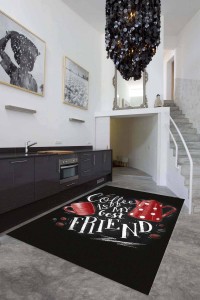 Kırmızı Kaymaz Tabanlı Coffee Temalı Mutfak Halısı MT43 Kırmızı Kaymaz Tabanlı Coffee Temalı Mutfak Halısı MT43