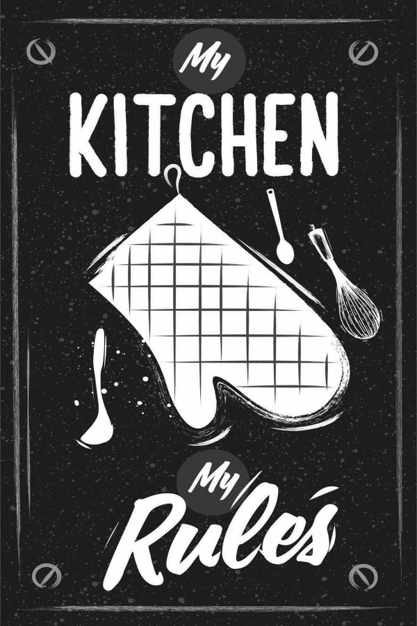 Siyah Kaymaz Tabanlı My Kitchen My Rules Mutfak Halısı MT46