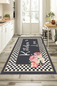 Antrasit Kaymaz Tabanlı Kitchen Love Mutfak Halısı VH092 Antrasit Kaymaz Tabanlı Kitchen Love Mutfak Halısı VH092