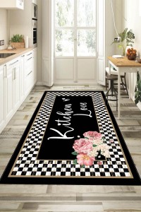 Siyah Kaymaz Tabanlı Kitchen Love Mutfak Halısı Yolluk VH093 Siyah Kaymaz Tabanlı Kitchen Love Mutfak Halısı Yolluk VH093