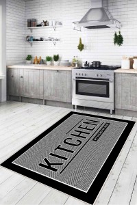 Gri Kaymaz Tabanlı Kitchen Yazan Mutfak Halısı Yolluk VH097 Gri Kaymaz Tabanlı Kitchen Yazan Mutfak Halısı Yolluk VH097