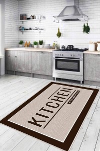 Bej Kaymaz Tabanlı Kitchen Yazılı Mutfak Halısı Yolluk VH098 Bej Kaymaz Tabanlı Kitchen Yazılı Mutfak Halısı Yolluk VH098