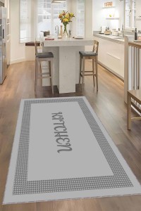 Gri Kaymaz Tabanlı Kitchen Yazan Mutfak Halısı Yolluk VH106 Gri Kaymaz Tabanlı Kitchen Yazan Mutfak Halısı Yolluk VH106