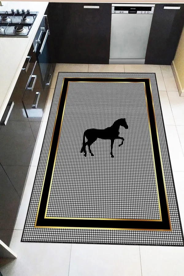 Mutfak Halısı Gri Gri Kaymaz Tabanlı Modern Mutfak Halısı AR1398