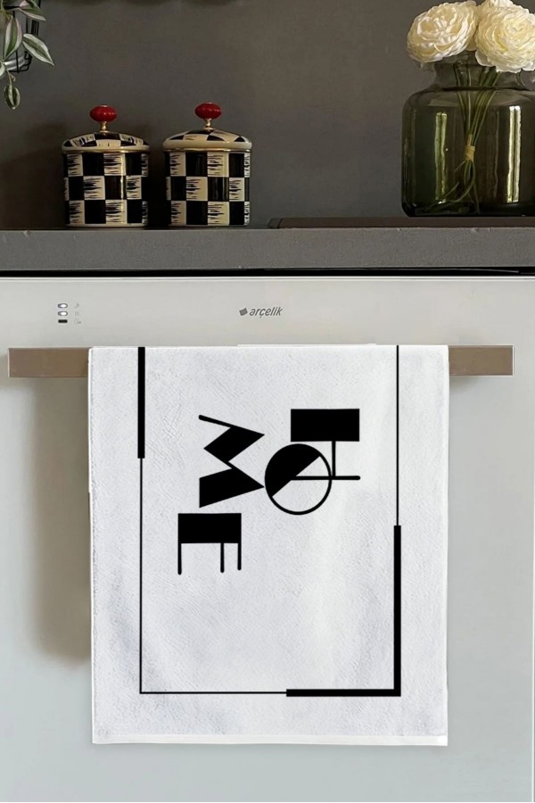 En Ucuz Mutfak Havlusu Beyaz Home Yazılı Fırın Mutfak Havlusu 30x50cm