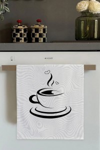 Beyaz Fincan Desenli Fırın Mutfak Havlusu 30x50cm