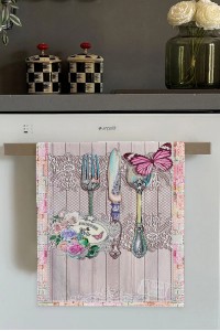 Pembe Kelebek Desenlili Fırın Mutfak Havlusu 30x50cm