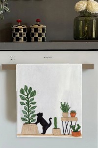 Beyaz Kedili Fırın Mutfak Havlusu 30x50cm
