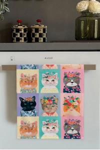 Renkli Kedili Fırın Mutfak Havlusu 30x50cm
