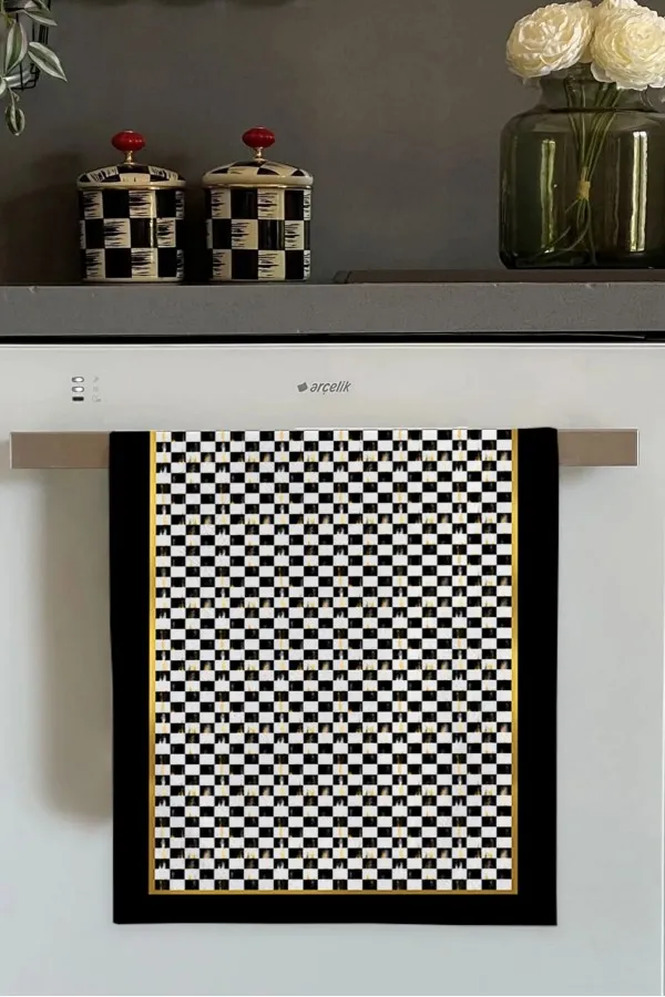 Kucuk Mutfak Havlusu Siyah Damalı Fırın Mutfak Havlusu 30x50cm