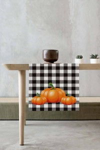 Turuncu Bal Kabağı Desenli Premium Masa Örtüsü Runner RNR031 Turuncu Bal Kabağı Desenli Premium Masa Örtüsü Runner RNR031