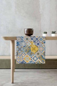 Sarı Çini Desenli Premium Masa Örtüsü Runner RNR046 Sarı Çini Desenli Premium Masa Örtüsü Runner RNR046