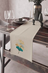 Ekru Çiçekli Desen Premium Masa Örtüsü Runner RNR049 Ekru Çiçekli Desen Premium Masa Örtüsü Runner RNR049