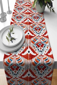 Kırmızı Etnik Desenli Premium Masa Örtüsü Runner RNR055 Kırmızı Etnik Desenli Premium Masa Örtüsü Runner RNR055