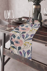Eflatun Çiçek Desenli Premium Masa Örtüsü Runner RNR056 Eflatun Çiçek Desenli Premium Masa Örtüsü Runner RNR056