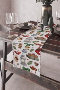 Kırmızı Yeni Yıl Temalı Premium Masa Örtüsü Runner RNR058 Kırmızı Yeni Yıl Temalı Premium Masa Örtüsü Runner RNR058