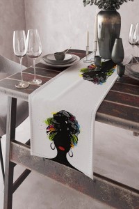 Beyaz Etnik Desenli Premium Masa Örtüsü Runner RNR062 Beyaz Etnik Desenli Premium Masa Örtüsü Runner RNR062