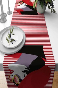 Kırmızı Yüzler Desen Premium Masa Örtüsü Runner RNR066 Kırmızı Yüzler Desen Premium Masa Örtüsü Runner RNR066