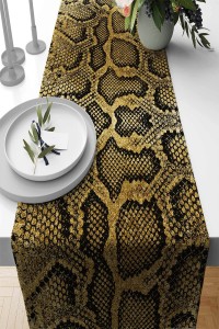 Gold Krokodil Desenli Premium Masa Örtüsü Runner RNR067 Gold Krokodil Desenli Premium Masa Örtüsü Runner RNR067